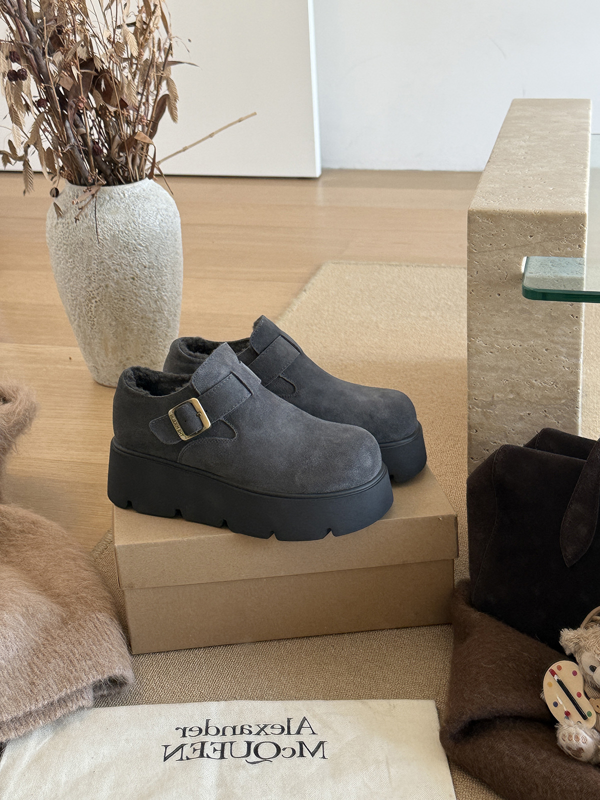 MARCO&JOYCE厚底增高勃肯鞋女冬季新款加绒松糕一脚蹬乐福鞋单鞋详情20