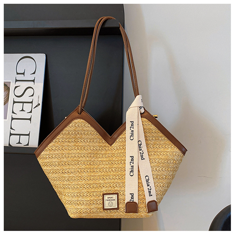 大容量托特包包女2025新款潮复古手提草编包百搭单肩编织包通勤包详情29