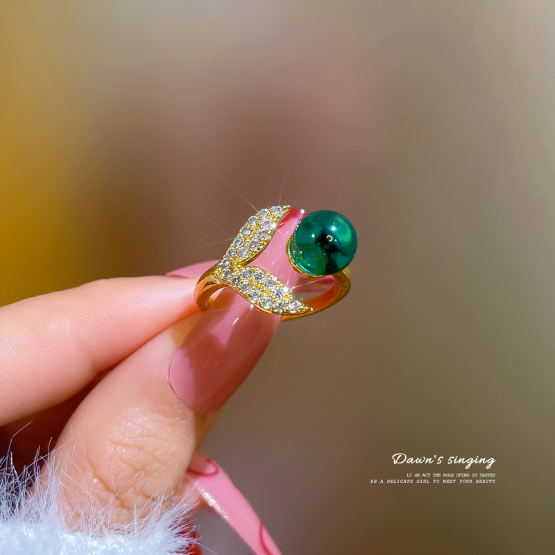 【真金电镀】欧美设计ins风几何镶钻圆珠戒指女冷淡风开口指环详情29