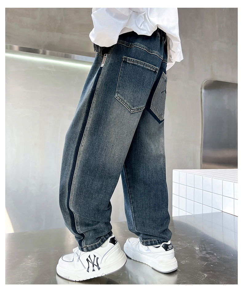 男童裤子秋冬款2024新款中大童直筒帅气男孩儿童冬装加绒牛仔裤冬详情9