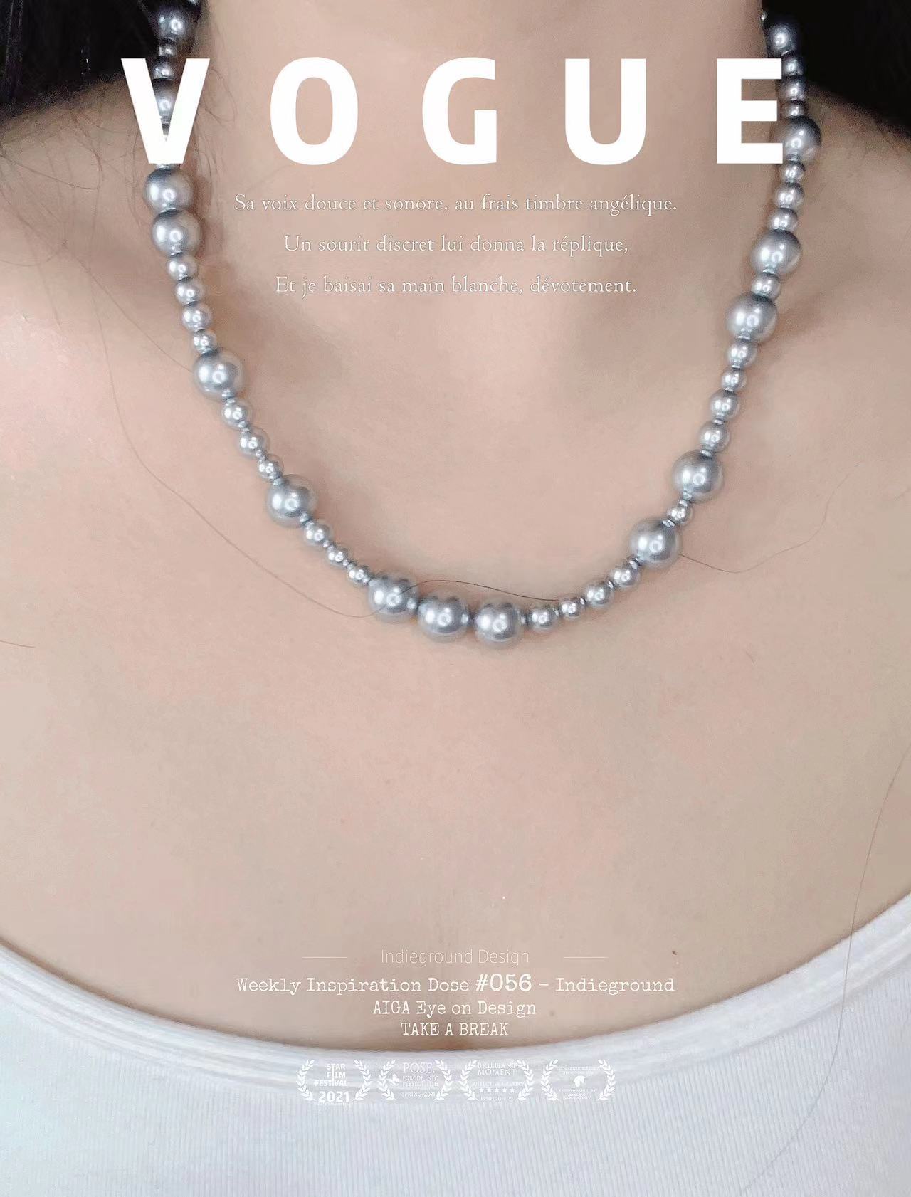 French romance is so abundant. The grey pearl necklaces come in various sizes and are versatile, elegant, trendy and fashionable in the workplace. The collarbone chain pic 1