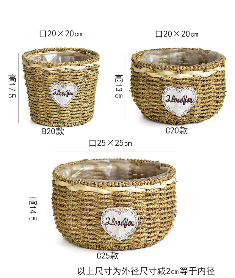 Hand-woven straw flower baskets, European-style country living room, balcony, table decoration, green ivy, green plants, succulents, rattan woven flower POTS pic 3