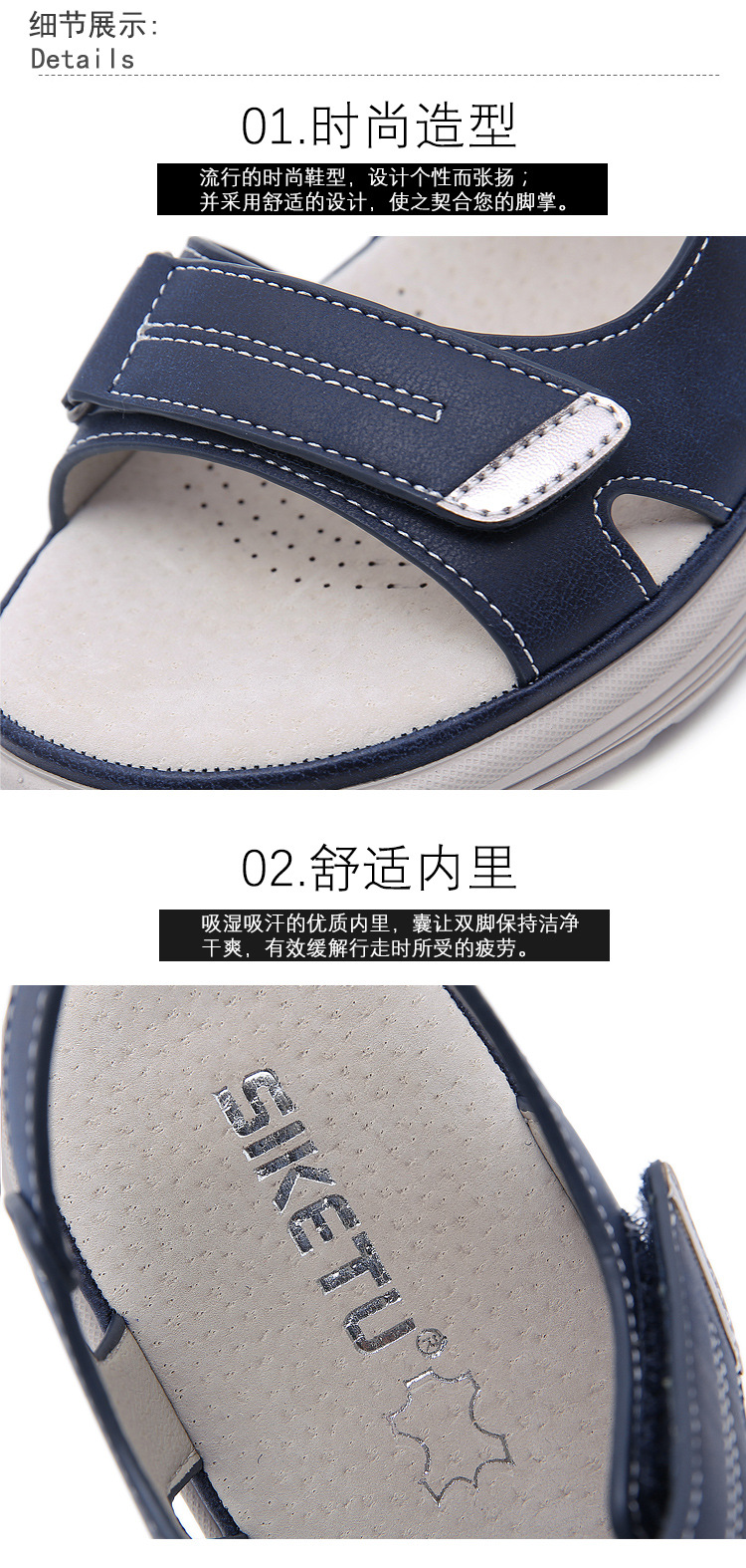 Summer 2024 new genuine leather sandals for women, sporty style, wedge and lightweight Velcro, large-sized slippers for women, one-piece consignment pic 5