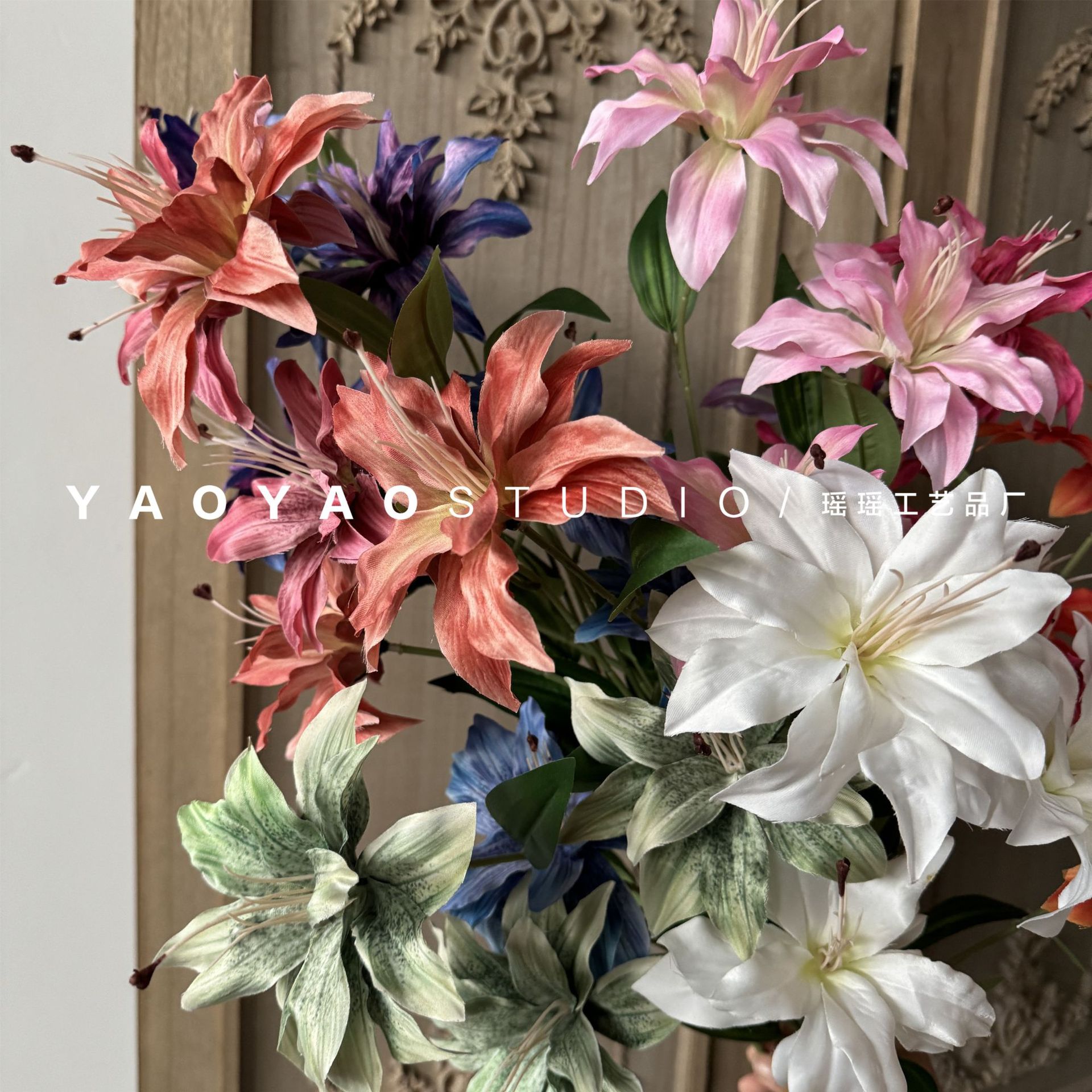 Retro 3D printed small lilies in blue and purple, wedding lilies, artificial flowers, photo props, home decorations, table flowers pic 7