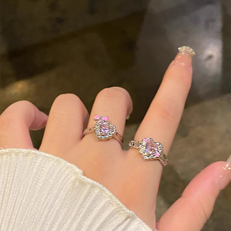 蝴蝶结爱心锆石开口戒指女甜酷百搭个性指环小众感时尚食指戒详情7