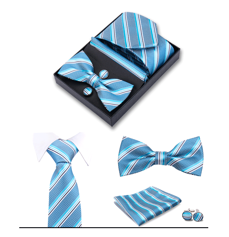 男士商务8cm领带领结口袋巾5件套礼盒装婚礼宴会条纹黑色手打领带详情15