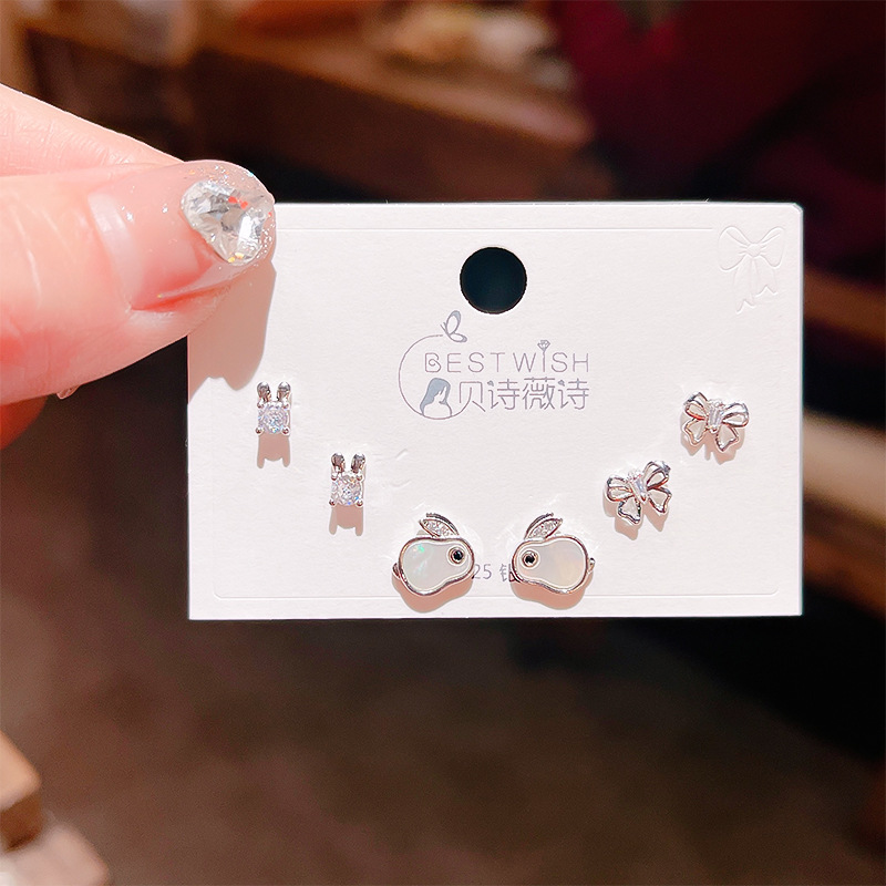 高品质感s925银针锆石6件套装小耳钉 女韩版简约气质三对耳钉批发详情19