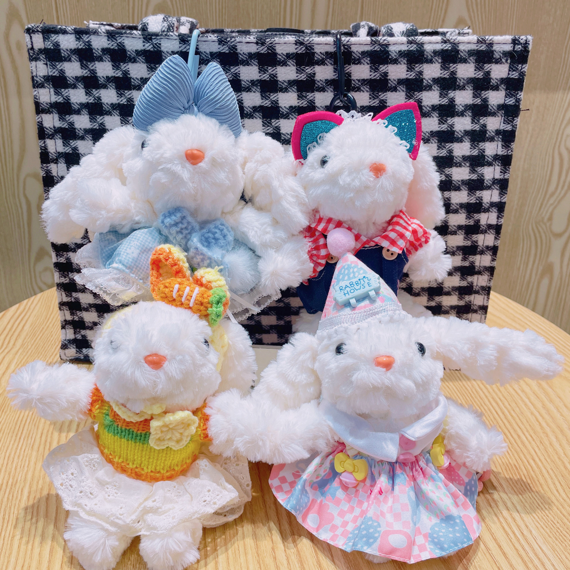 Cartoon dress-up little rabbit plush toy pendant, popular keychain, cute and girlish ins-style schoolbag pendant pic 9
