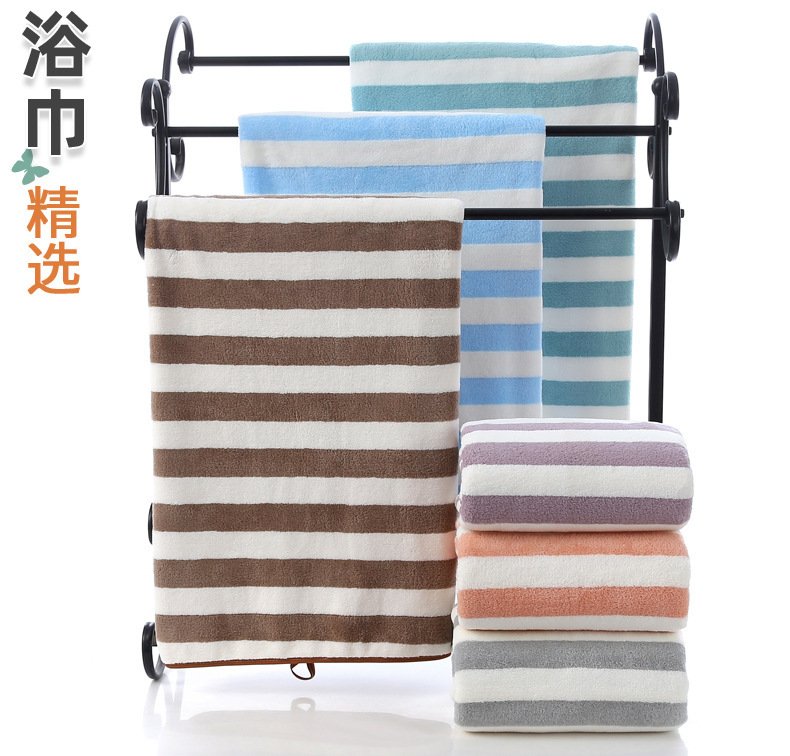 【持嘉】经编珊瑚绒大浴巾70*140cm加厚吸水情侣沙滩巾logo详情1