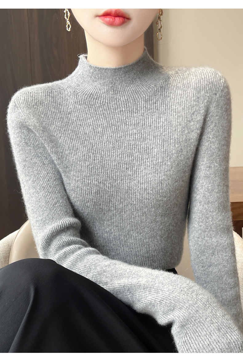 女装简约小立领针织毛衫内搭修身打底衫百搭半高领一线成衣毛衣女详情68