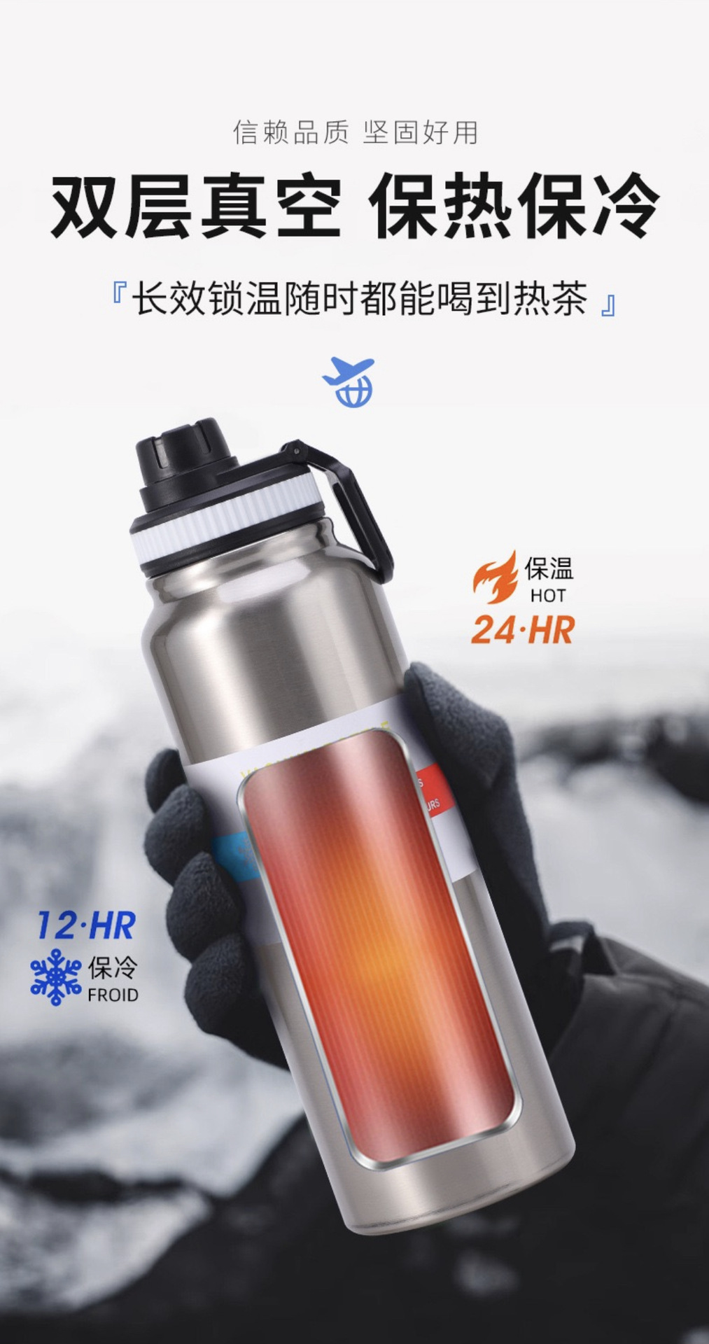 Wholesale of new cross-border 304 stainless steel space flasks, large-capacity insulated cups, sports water bottles and portable outdoor water cups pic 5