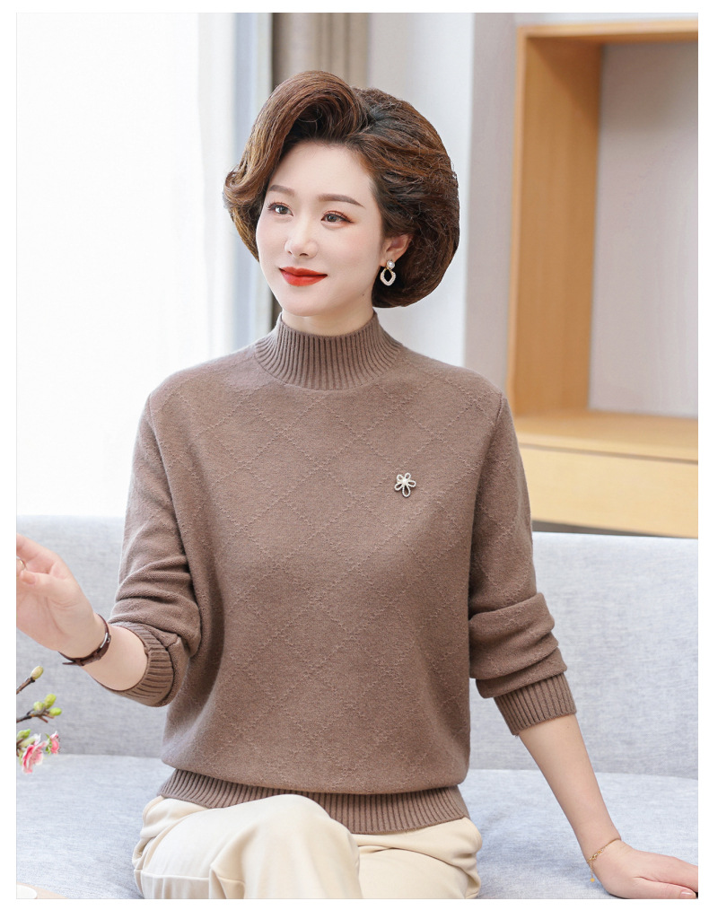 妈妈秋装上衣打底小衫洋气中年女长袖针织衫中老年秋冬保暖毛衣女详情18