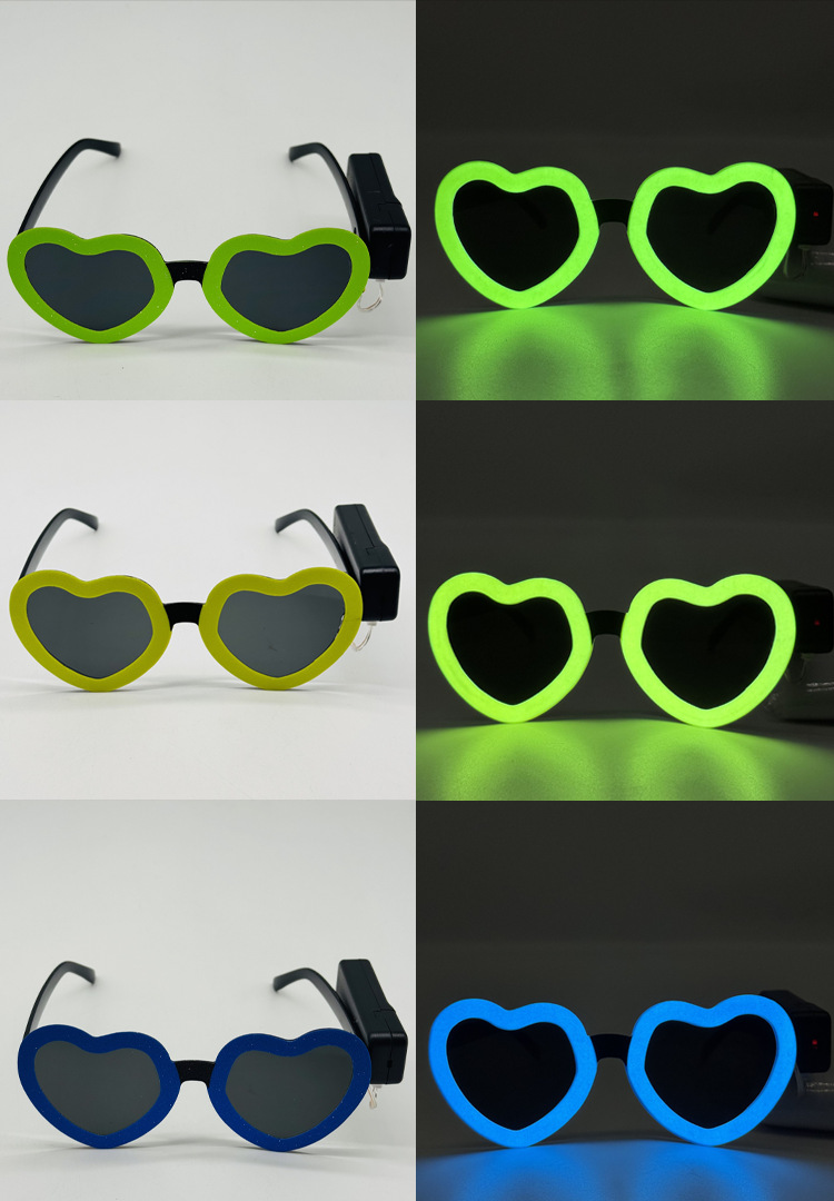 冷光片爱心发光眼镜可爱造型气质舞会闪光装扮电音节派对狂欢助威LED发光眼镜详情10