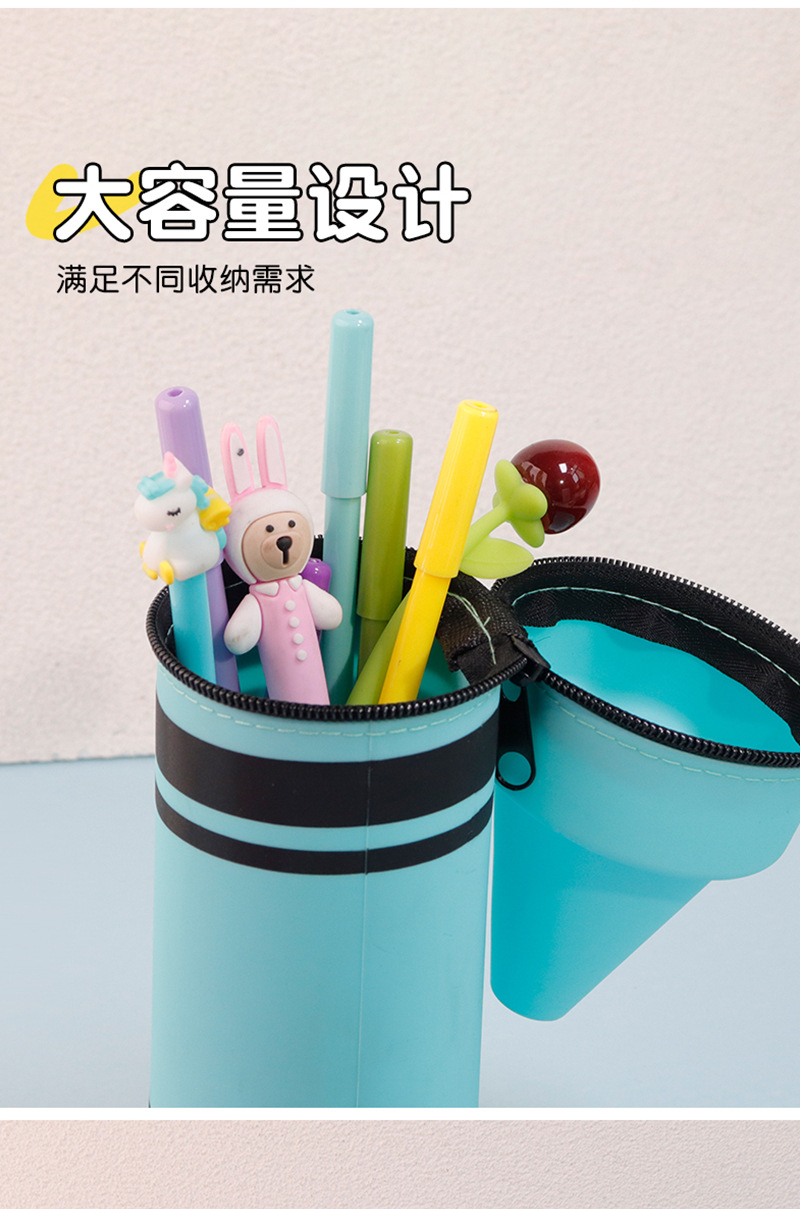 Multi-color contrasting silicone pen case, simple and shockproof universal pencil storage holder, pressure-reducing pen case, student office supplies pic 9