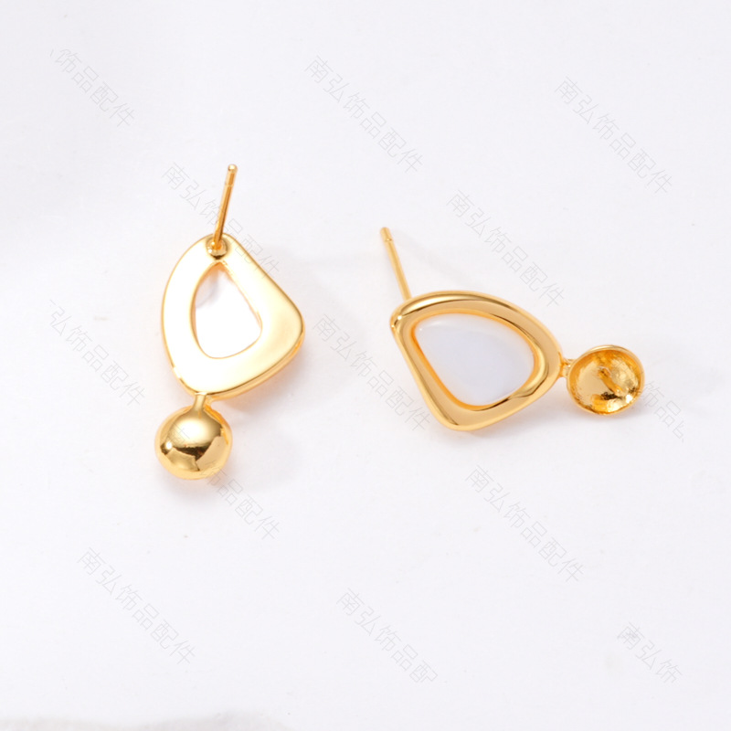 S925 Silver Needle Pearl Stud Earrings, micro-inlaid natural white shell butterfly semi-finished earrings, hollow base diy accessories pic 8