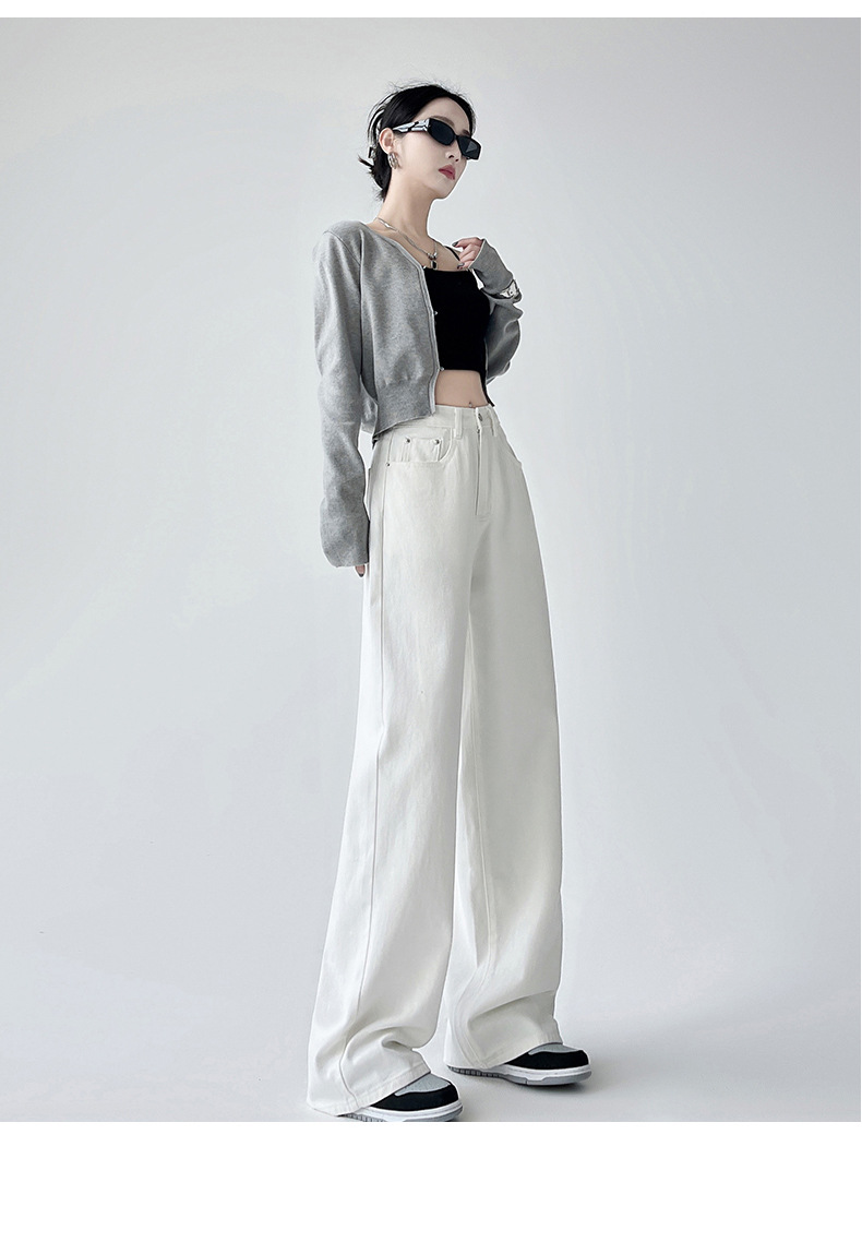 白色阔腿牛仔裤女秋季2025年新款梨形身材高腰宽松拖地直筒裤子女详情38