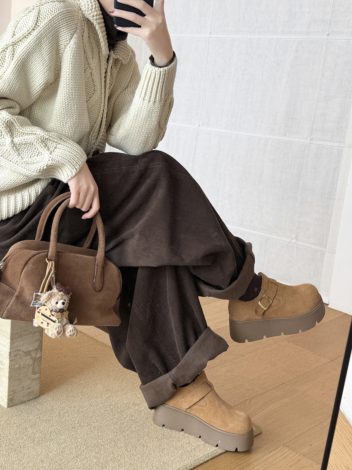 MARCO&JOYCE厚底增高勃肯鞋女冬季新款加绒松糕一脚蹬乐福鞋单鞋详情38