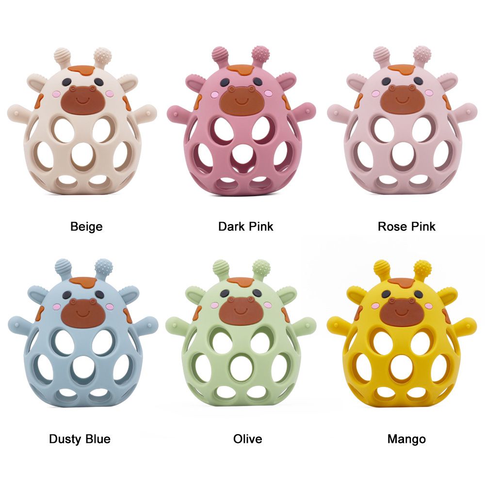 Cross-border new Manhattan Ball 0-3 baby food-grade silicone hand-held ball hand-cranked bell baby chewing gum pic 5