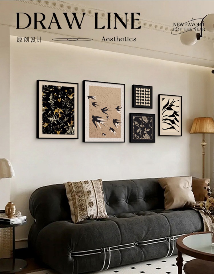 中古风客厅组合装饰画法式复古挂画美式高级感沙发背景墙艺术壁画详情1