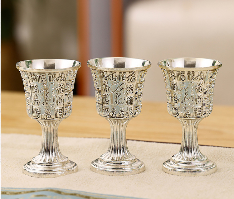 中式百福白酒杯国风青铜色高酒杯福字雕刻小酒杯家居酒盅一口杯详情10