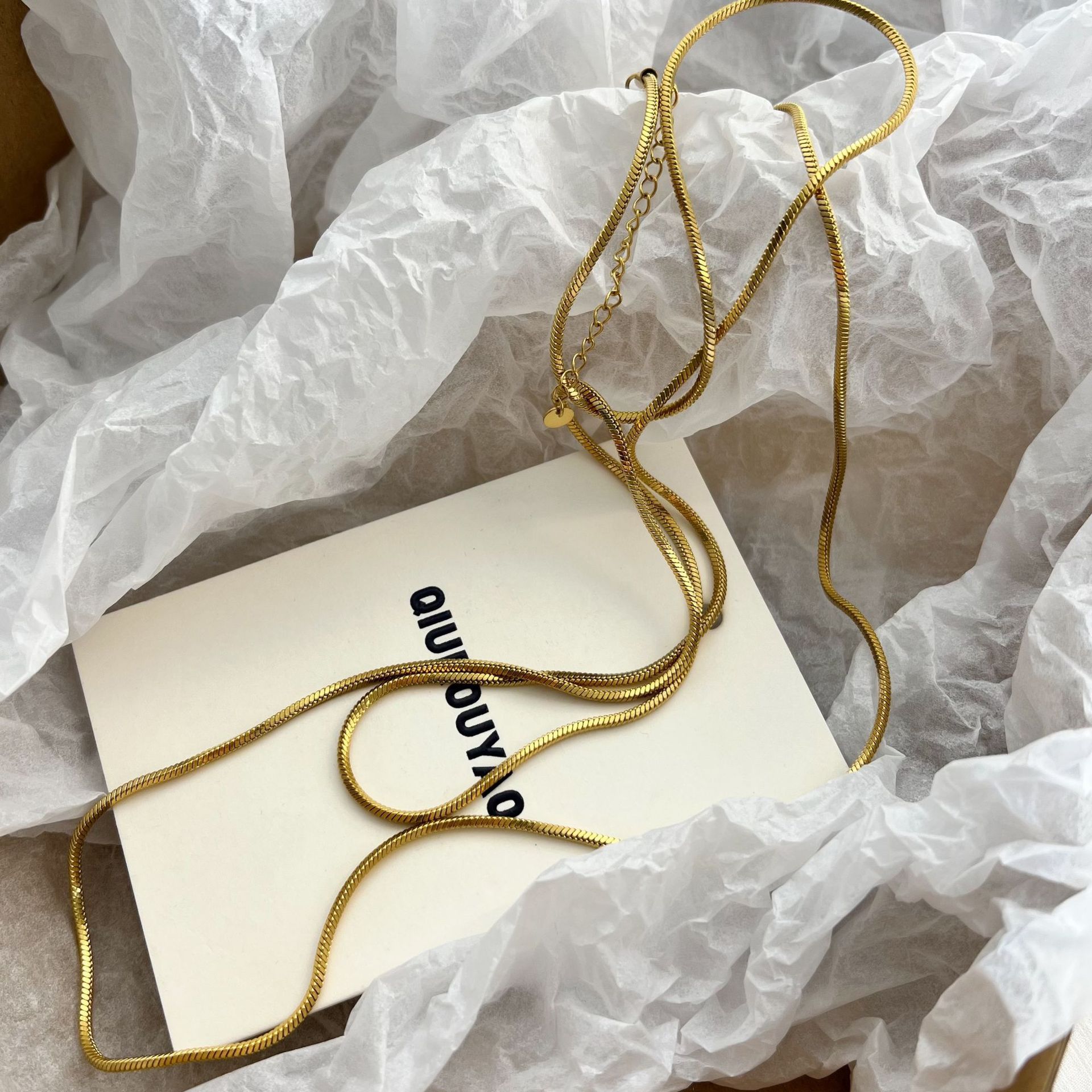 Super-long snake bone chain titanium steel three-dimensional minimalist long light luxury sweater chain double-layer layering versatile collarbone chain pic 6