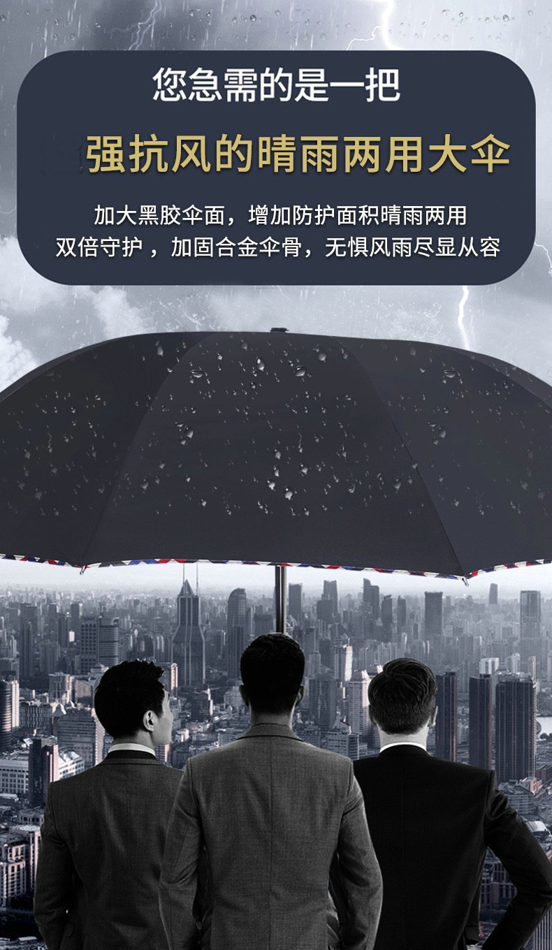 经典男士商务十骨加大折叠防晒遮阳伞太阳伞大量批发晴雨伞3311e详情12