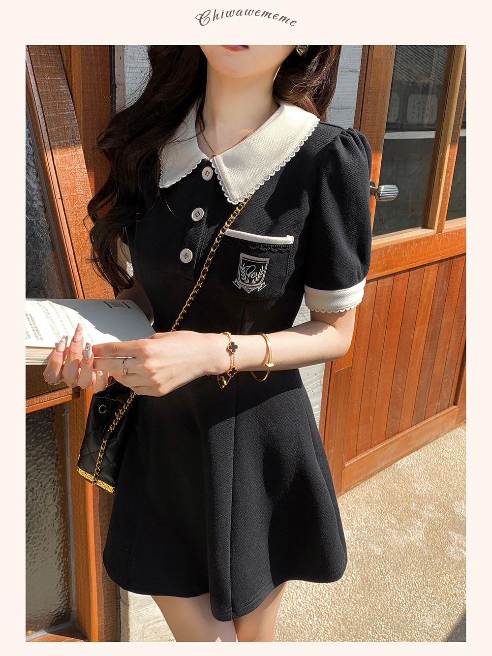 夏季新款设计感时尚POLO领短袖连衣裙女修身显瘦A子裙赫本风短裙详情17