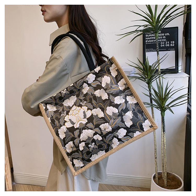 韩版文艺女包新款潮高颜值大容量棉麻时尚上班通勤手提袋便当包包详情35