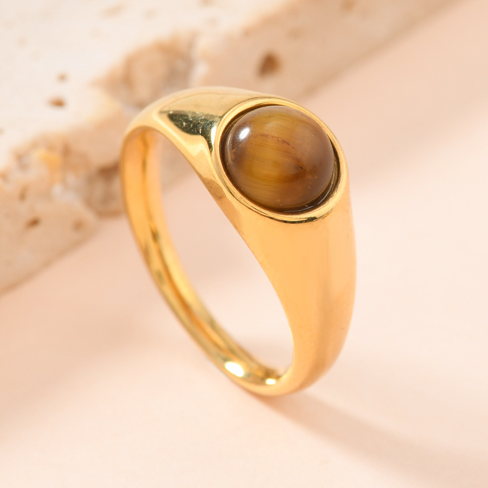 跨境时尚不锈钢铸造饰品 宫廷风铸造圆形镶天然石钛钢戒指厂家详情13