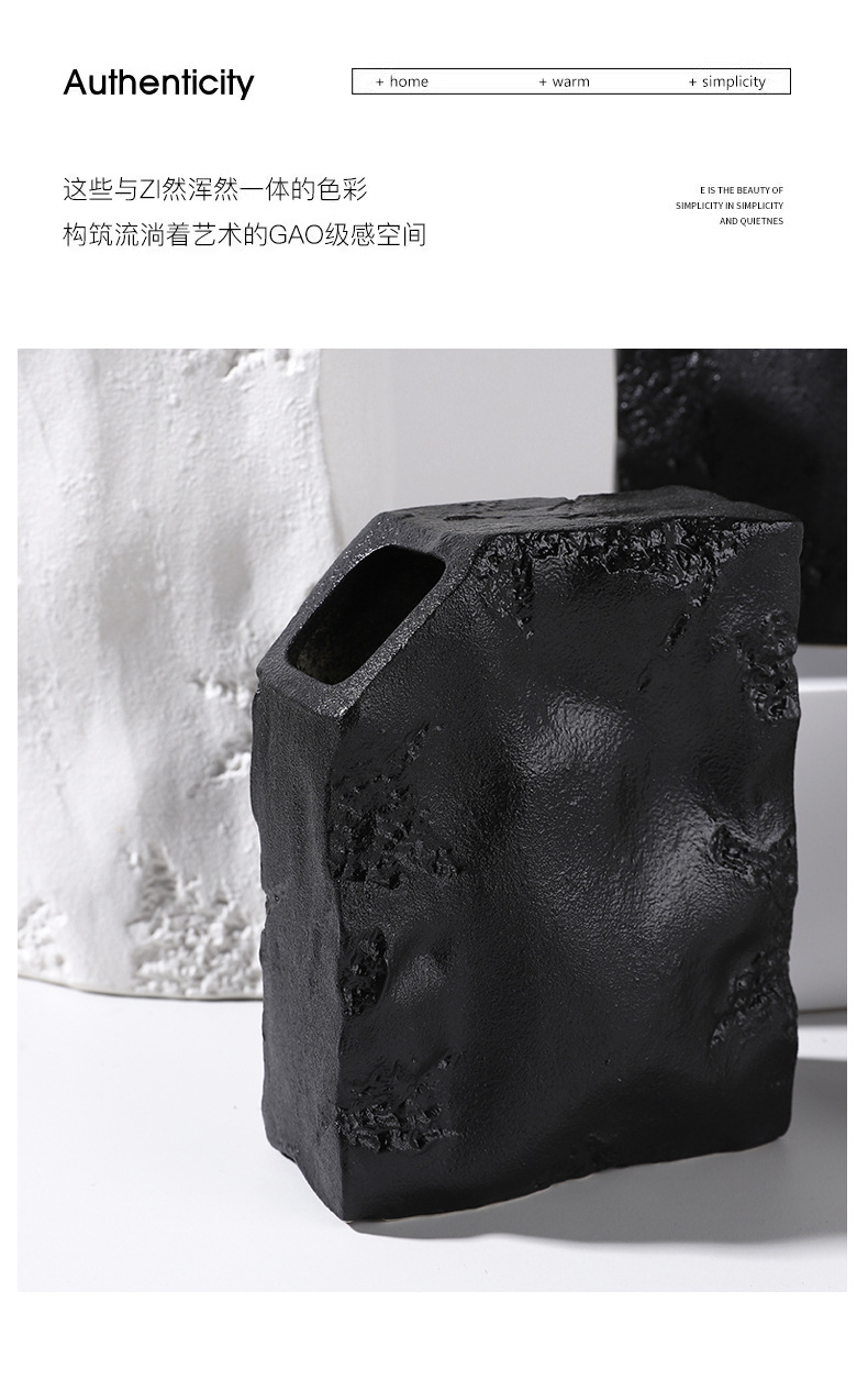 2025 High-end black and white texture square stone vase combination display, living room wine cabinet, dried flower arrangement, soft decoration handicraft pic 8