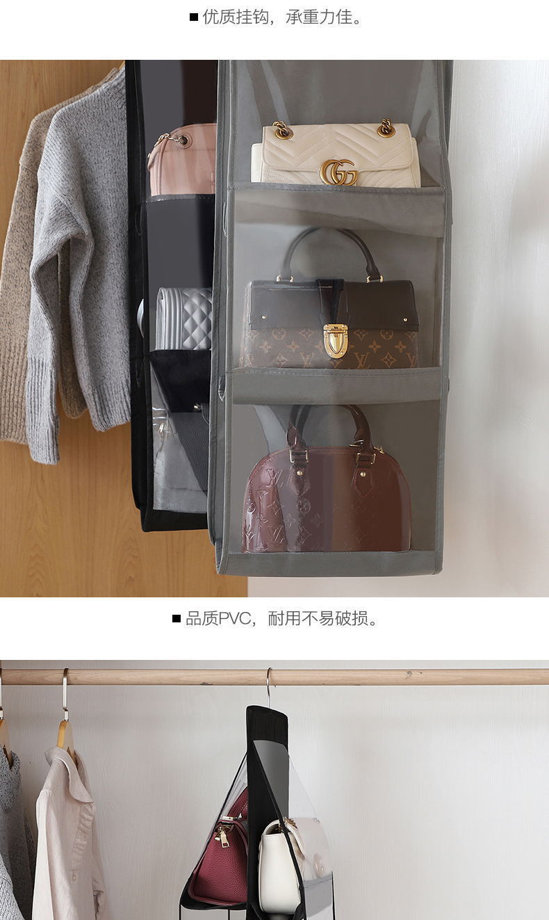 包包收纳挂袋衣柜悬挂式整理布艺双面储物袋防尘包包多层储物袋详情6