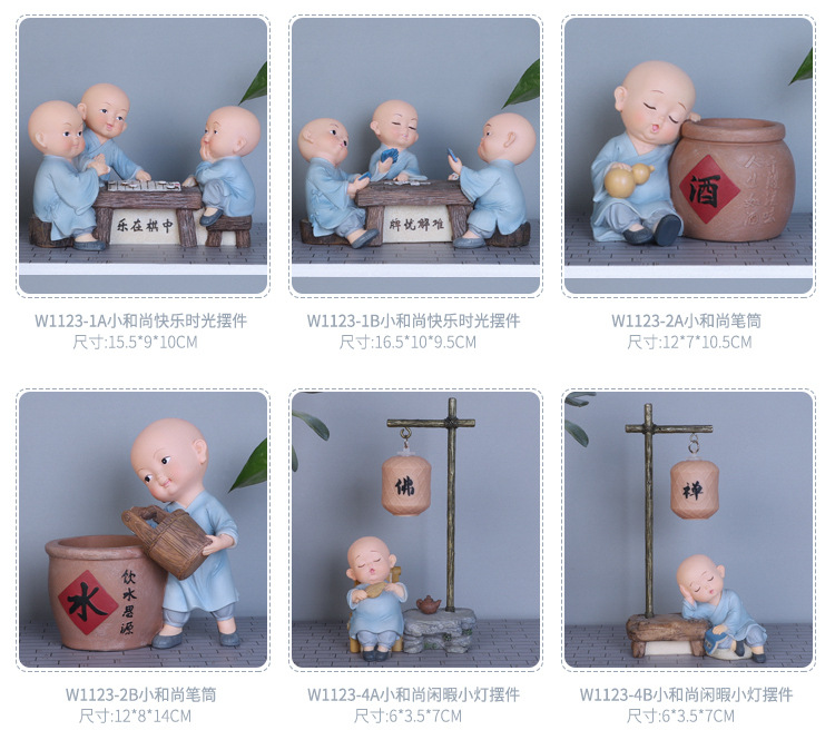 批发少林功夫小和尚摆件茶宠摆设创意禅意中式可爱客厅桌面装饰品详情4