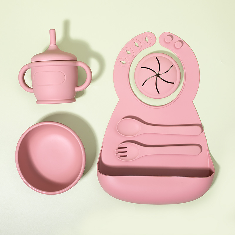 定制开模工厂儿童餐具套装硅胶宝宝餐盘叉勺围兜婴儿辅食碗五件套详情4