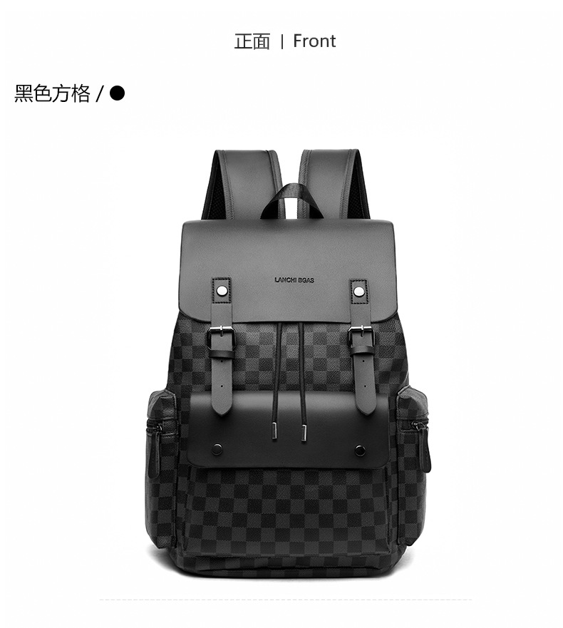 双肩包男士格子通勤休闲上班族背包大容量商务旅行出差工作电脑包详情27