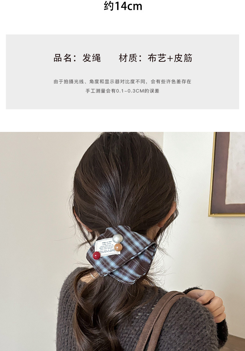 韩系格纹大肠发圈高弹力头绳女英伦风复古方巾扎发绳发饰发夹详情16