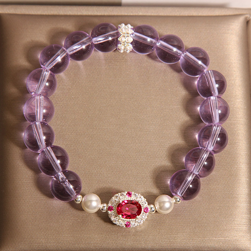 Natural amethyst pearl bracelet for women, light luxury, niche and exquisite red corundum crystal bracelet, high-end and elegant jewelry pic 4