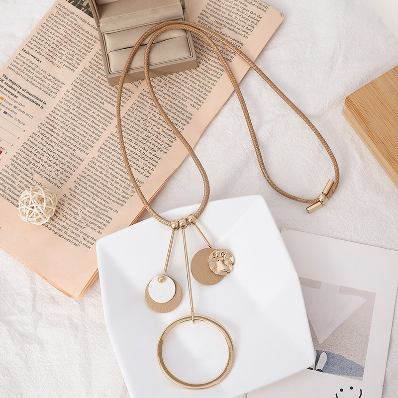 跨境饰品亚马逊爆款项链欧美简约皮革高级时尚长款秋冬女士毛衣链详情12