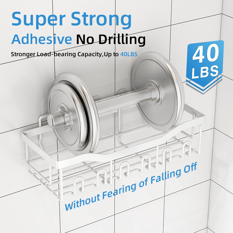 亚马逊新款浴室置物架卫生间收纳架免打孔墙上壁挂洗漱用品置物架详情4