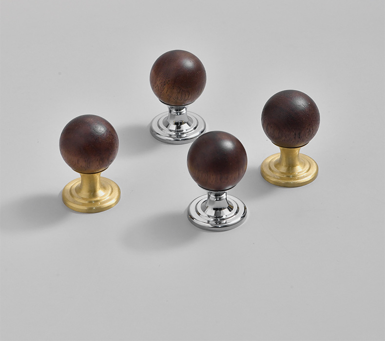 Factory wholesale of Chinese-style walnut wood wardrobe door handles, simple brass cabinet drawer furniture, and round ball handles pic 14