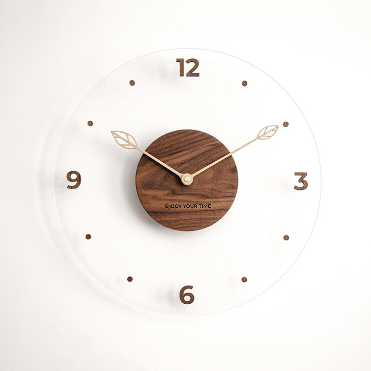 Simple Nordic Wall Clock, creative solid wood acrylic glass home living room wall clock, decorative wall clock pic 4