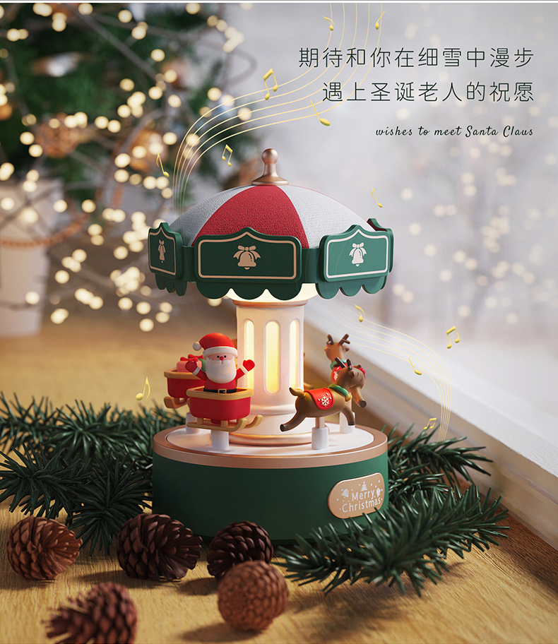 Romantic gifts for couples: Classic Christmas rotating wooden lantern, creative music box, bedside night light, Bluetooth speaker pic 20