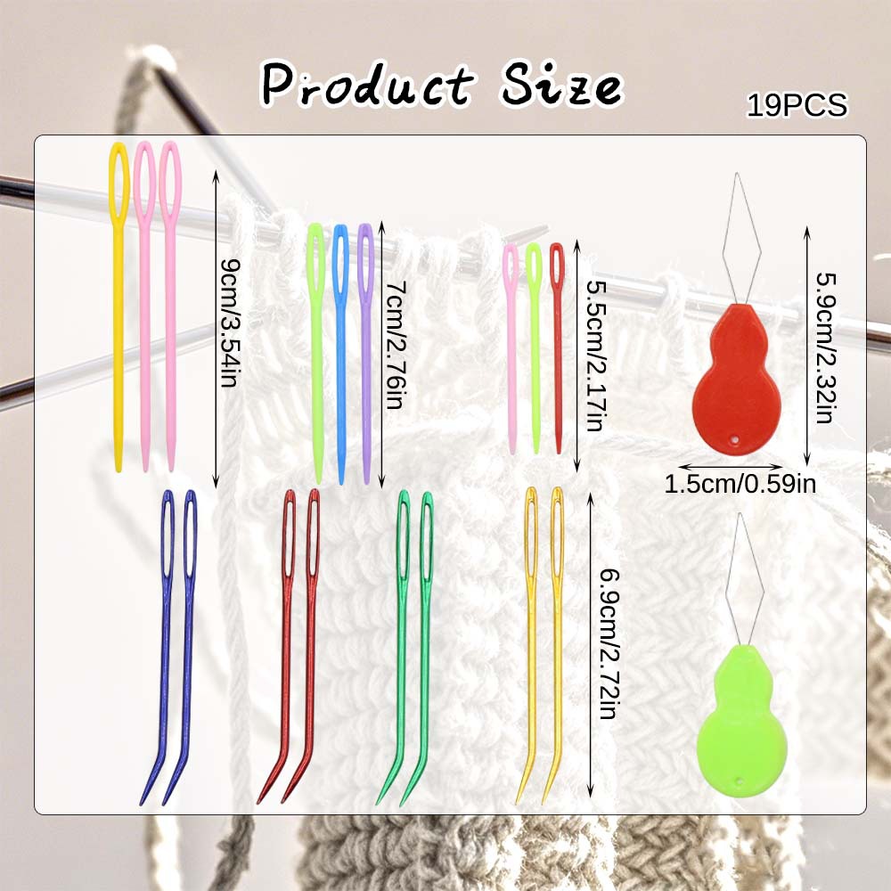 19 pieces of sweater knitting tools, plastic big-eye sweater needles, metal curved needle knitting auxiliary tools, big-eye needle sweaters pic 8