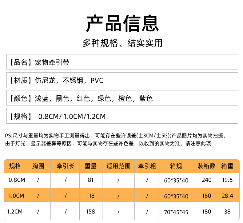 新品宠物牵引绳防丢可拆卸舒适仿尼龙PVC狗狗链子防挣脱遛狗绳子详情6