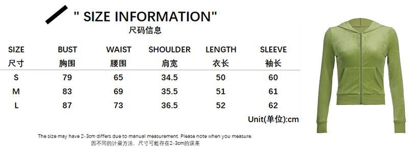 Solid color velvet slim sports suit zipper hood pic 3