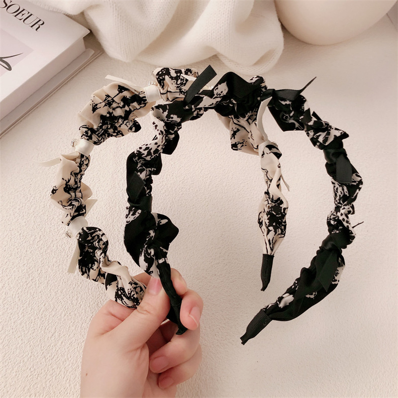 Gentle fabric ink-wash bow hairband for girls, high-end pressure-sensitive hair band, versatile for going out, high top hairpin pic 7