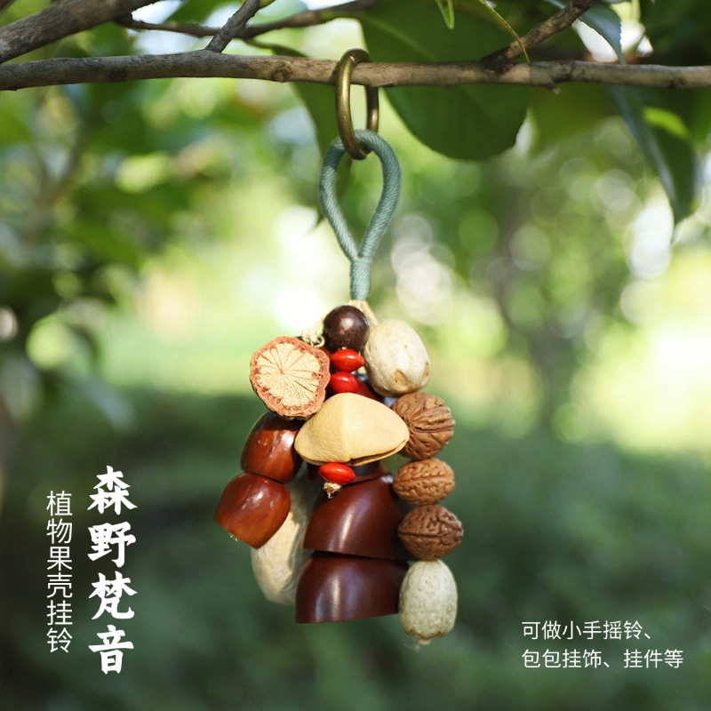 Best-selling natural healing fruit shell bell pendant, string, fruit shell hand-cranked stress-relieving sound therapy bag, wind chime, personalized pendant pic 3