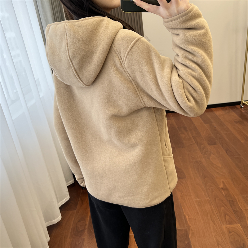 黑科技发热双面摇粒绒拉链连帽加厚情侣外套卫衣女详情5