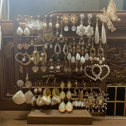 Chinese-style earring stand, ear clips, ear buckles, earring rack, display stand, hanging necklace stand, ear studs, earrings, black walnut, large capacity pic 5