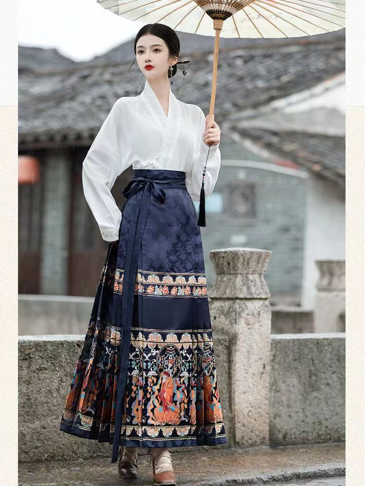 国潮新中式国风{天女下凡}马面裙套装宋制汉服女装成人日常半身裙日常详情12