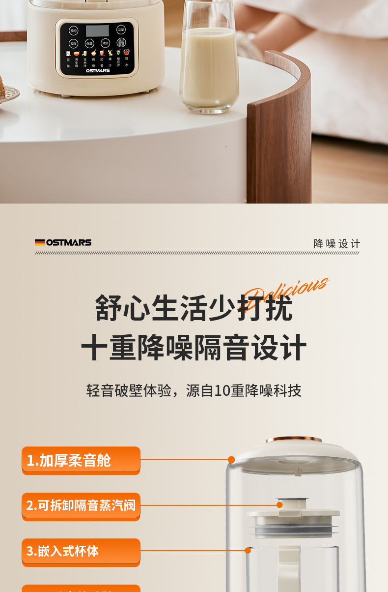 德国Ostmars静音破壁机3-4人免过滤家用全自动豆浆机多功能料理机详情10